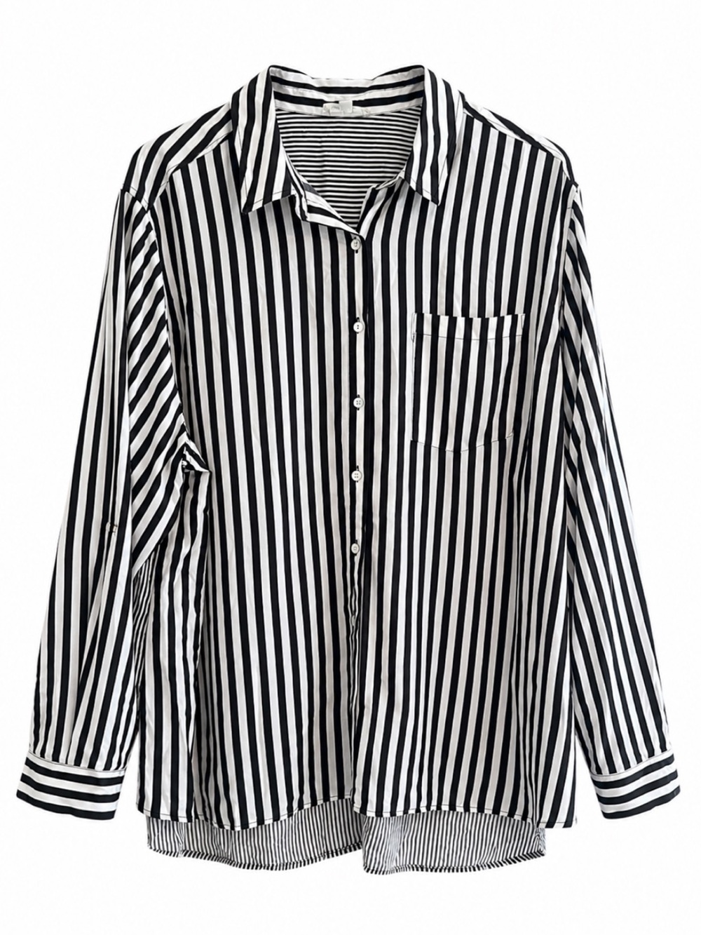 Jane + Delancey Striped Button Down Shirt Womens 2X Black White Long Sleeve
